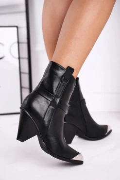 Boto Botki Na Słupku|Czarne Botki*Botki Damskie Wysokie Stalowy Nosek Czarne Eternally