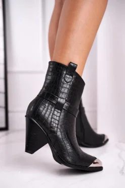 Sale Boto Botki Damskie Wysokie Stalowy Nosek Print Czarne Eternally