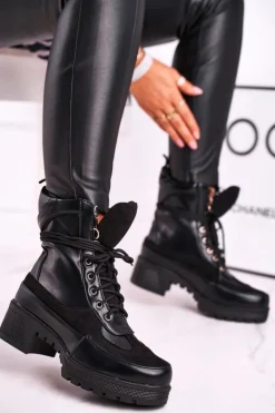 Hot Boto Botki Damskie Wysokie Sznurowane Czarne Ridley