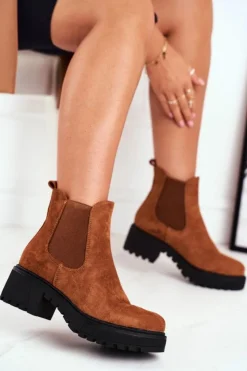Damskie Boto Botki Damskie Wysokie Sztyblety Sidamo Camel