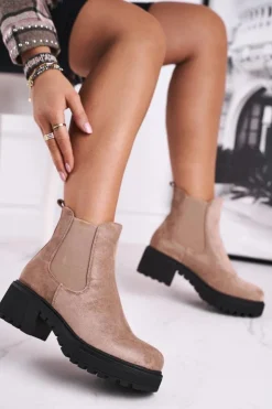 Boto Czarne Botki|Botki Zimowe Damskie*Botki Damskie Wysokie Sztyblety Sidamo Beżowe