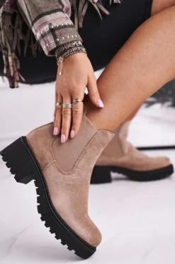 Boto Czarne Botki|Botki Zimowe Damskie*Botki Damskie Wysokie Sztyblety Sidamo Beżowe