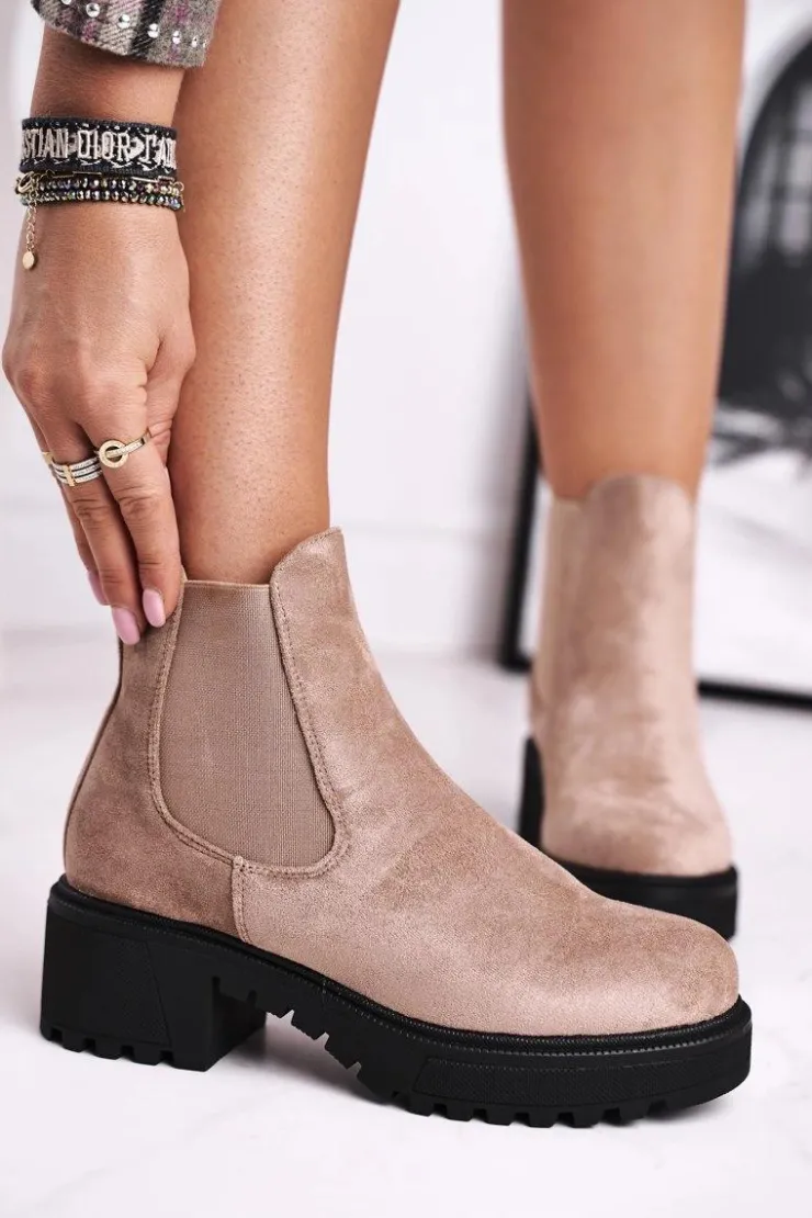 Boto Czarne Botki|Botki Zimowe Damskie*Botki Damskie Wysokie Sztyblety Sidamo Beżowe