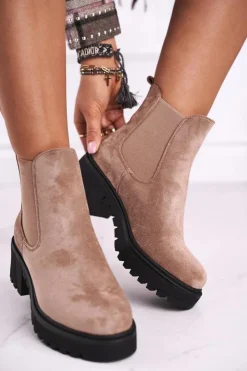 Boto Czarne Botki|Botki Zimowe Damskie*Botki Damskie Wysokie Sztyblety Sidamo Beżowe