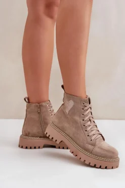 Sale Boto Botki Damskie Z Brokatowym Sercem Ciemnobeżowe Nariri