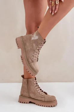 Sale Boto Botki Damskie Z Brokatowym Sercem Ciemnobeżowe Nariri