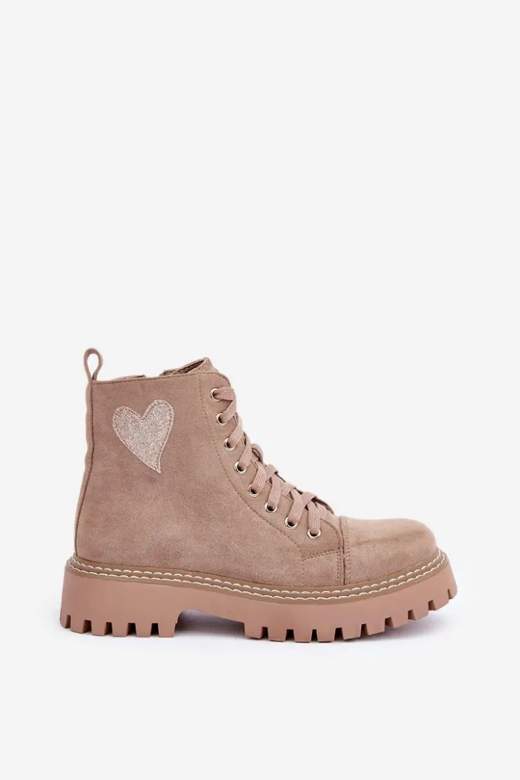 Sale Boto Botki Damskie Z Brokatowym Sercem Ciemnobeżowe Nariri