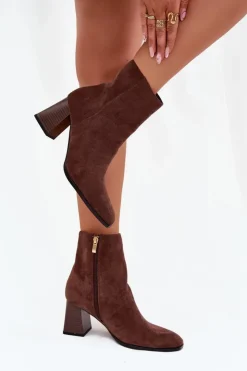 Damskie Boto Botki Damskie Z Eko Zamszu Na Słupku Zamek Brązowe Zelita