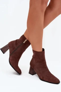 Damskie Boto Botki Damskie Z Eko Zamszu Na Słupku Zamek Brązowe Zelita