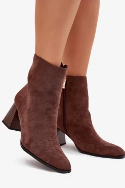 Damskie Boto Botki Damskie Z Eko Zamszu Na Słupku Zamek Brązowe Zelita