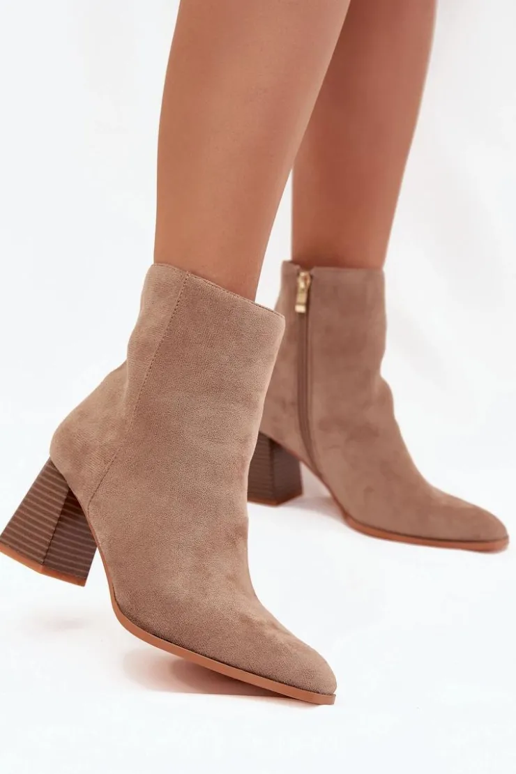 Boto Botki Na Słupku|Botki Na Obcasie*Botki Damskie Z Eko Zamszu Na Słupku Zamek Beżowe Zelita Beżowy
