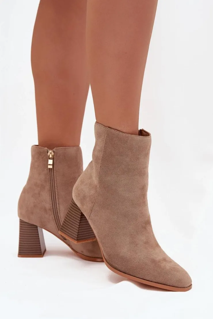 Boto Botki Na Słupku|Botki Na Obcasie*Botki Damskie Z Eko Zamszu Na Słupku Zamek Beżowe Zelita Beżowy