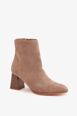 Boto Botki Na Słupku|Botki Na Obcasie*Botki Damskie Z Eko Zamszu Na Słupku Zamek Beżowe Zelita Beżowy