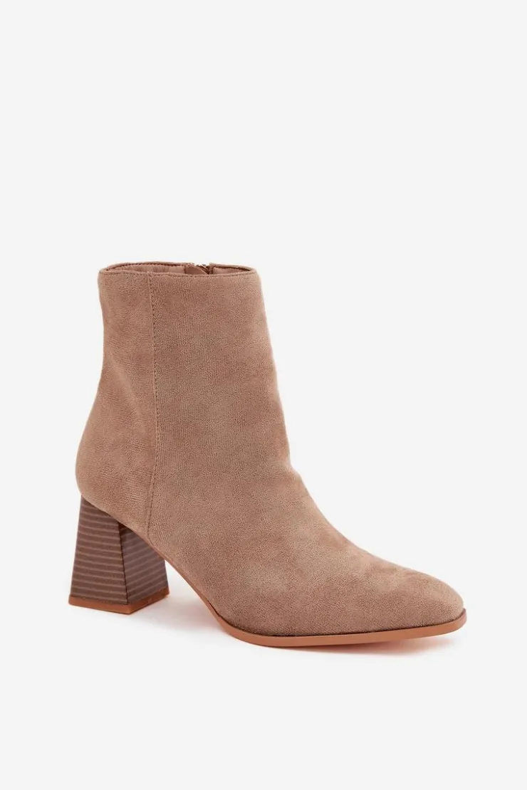 Boto Botki Na Słupku|Botki Na Obcasie*Botki Damskie Z Eko Zamszu Na Słupku Zamek Beżowe Zelita Beżowy