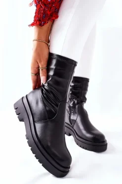 Damskie Damskie buty S.Barski Botki Damskie Z Elastyczną Cholewką Czarne Doubler