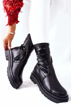 Damskie Damskie buty S.Barski Botki Damskie Z Elastyczną Cholewką Czarne Doubler