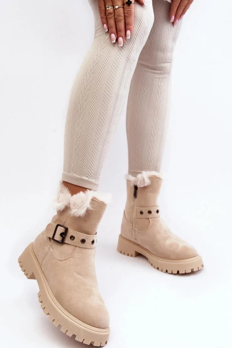 Buty damskie Vinceza Damskie Trapery|Botki Zimowe Damskie*Botki Damskie Z Futerkiem Na Suwak Beżowe Morcos