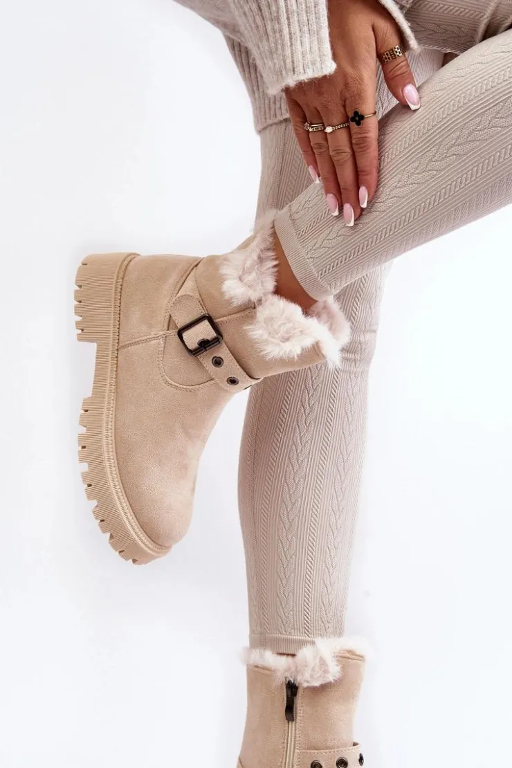 Buty damskie Vinceza Damskie Trapery|Botki Zimowe Damskie*Botki Damskie Z Futerkiem Na Suwak Beżowe Morcos