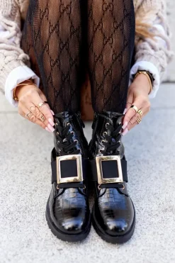 Hot Boto Botki Damskie z klamrą Happy Su Czarne