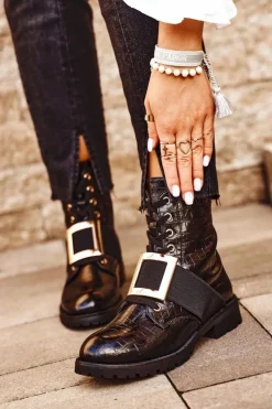 Hot Boto Botki Damskie z klamrą Happy Su Czarne