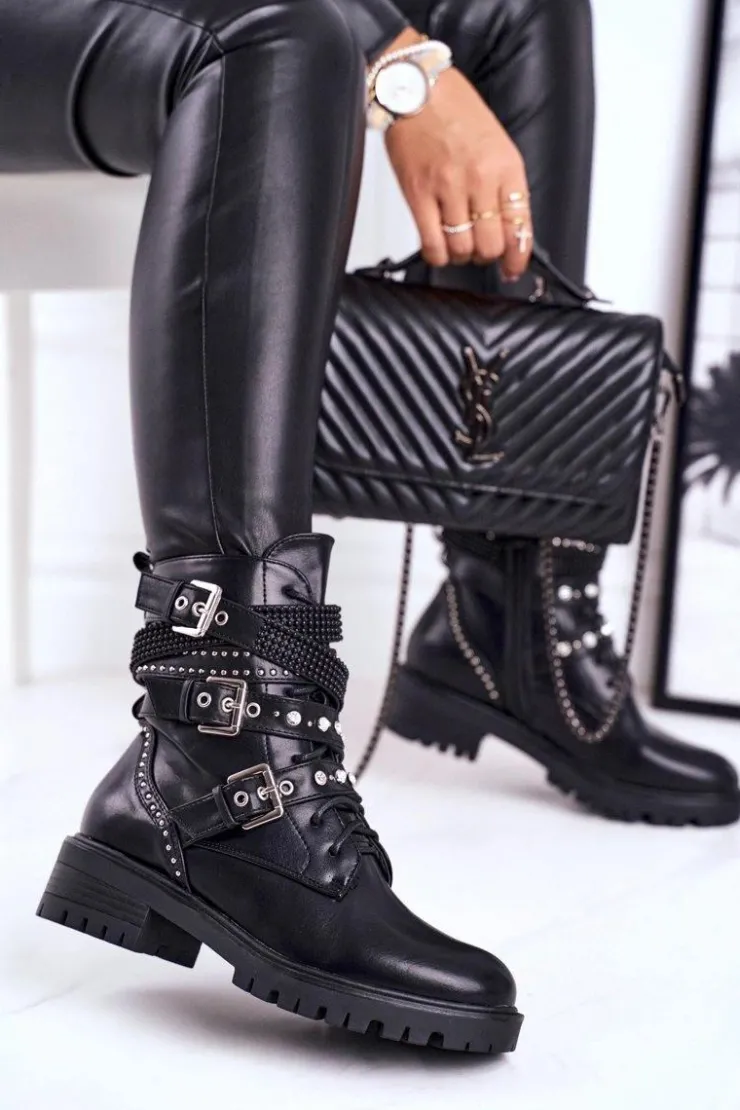 Boto Botki Damskie Z Klamrami Grunge Czarne Victory