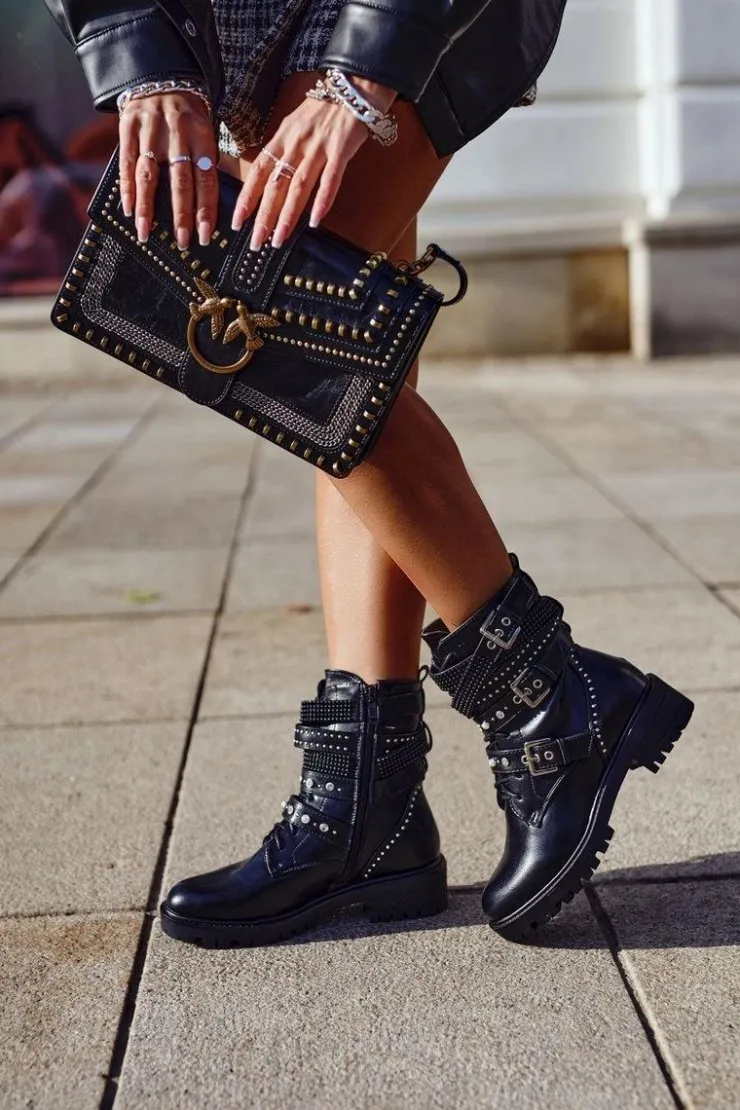 Boto Botki Damskie Z Klamrami Grunge Czarne Victory