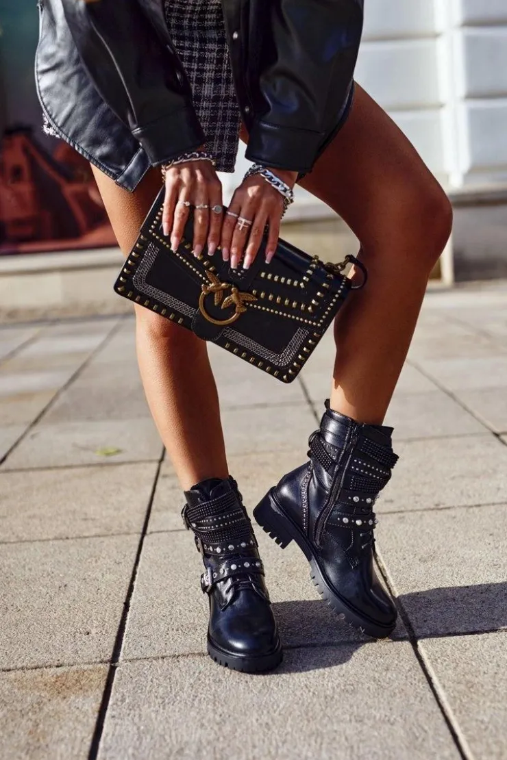 Boto Botki Damskie Z Klamrami Grunge Czarne Victory