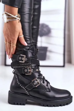 Boto Botki Damskie Z Klamrami Grunge Czarne Victory