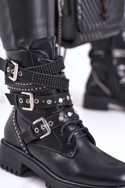 Boto Botki Damskie Z Klamrami Grunge Czarne Victory