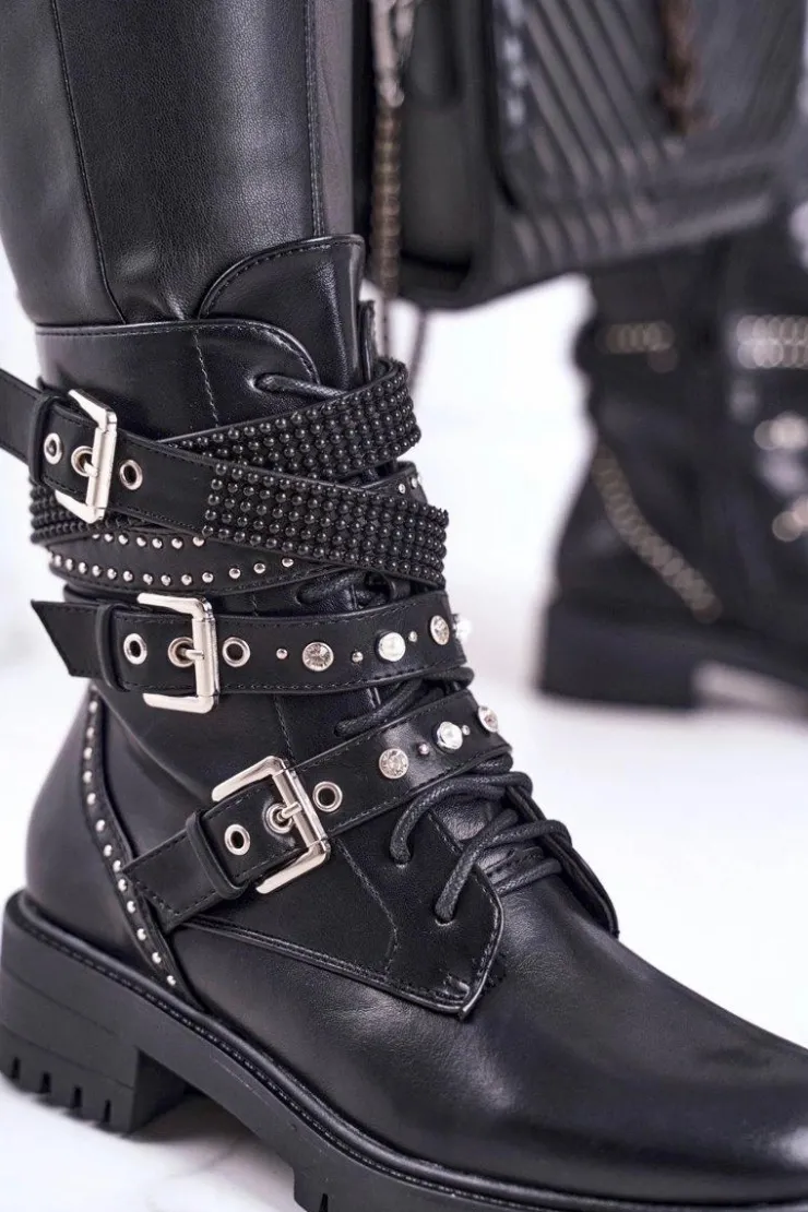 Boto Botki Damskie Z Klamrami Grunge Czarne Victory