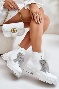 Boto Botki Sznurowane|Czarne Botki*Botki Damskie Z Kokardą Białe Ocenttia