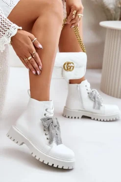 Boto Botki Sznurowane|Czarne Botki*Botki Damskie Z Kokardą Białe Ocenttia