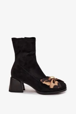 Damskie Damskie buty S.Barski Botki Damskie Z Kokardą Na Klocku D&A JC52-827 Czarne