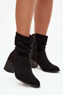 Best Damskie buty S.Barski Botki Damskie Z Marszczeniem Na Słupku S.Barski HY52-516 Czarne Czarny
