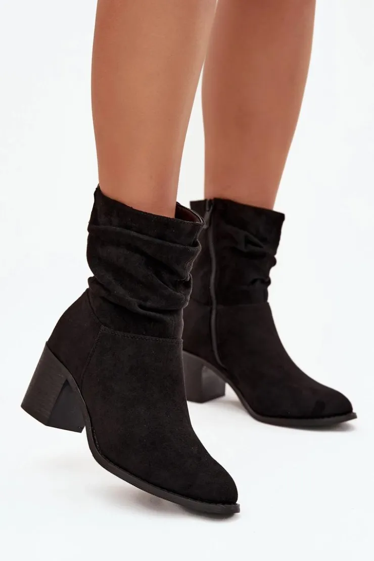 Best Damskie buty S.Barski Botki Damskie Z Marszczeniem Na Słupku S.Barski HY52-516 Czarne Czarny