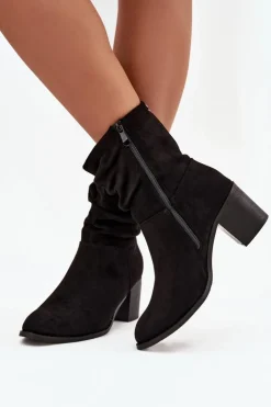 Best Damskie buty S.Barski Botki Damskie Z Marszczeniem Na Słupku S.Barski HY52-516 Czarne Czarny