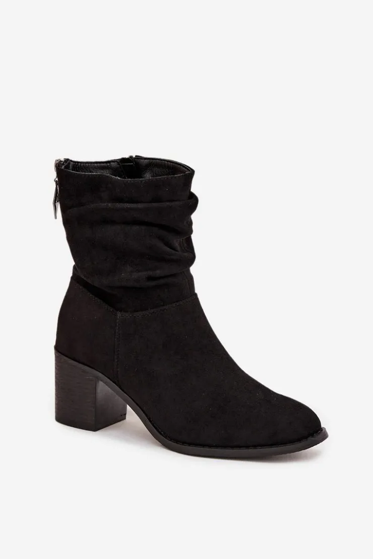 Best Damskie buty S.Barski Botki Damskie Z Marszczeniem Na Słupku S.Barski HY52-516 Czarne Czarny