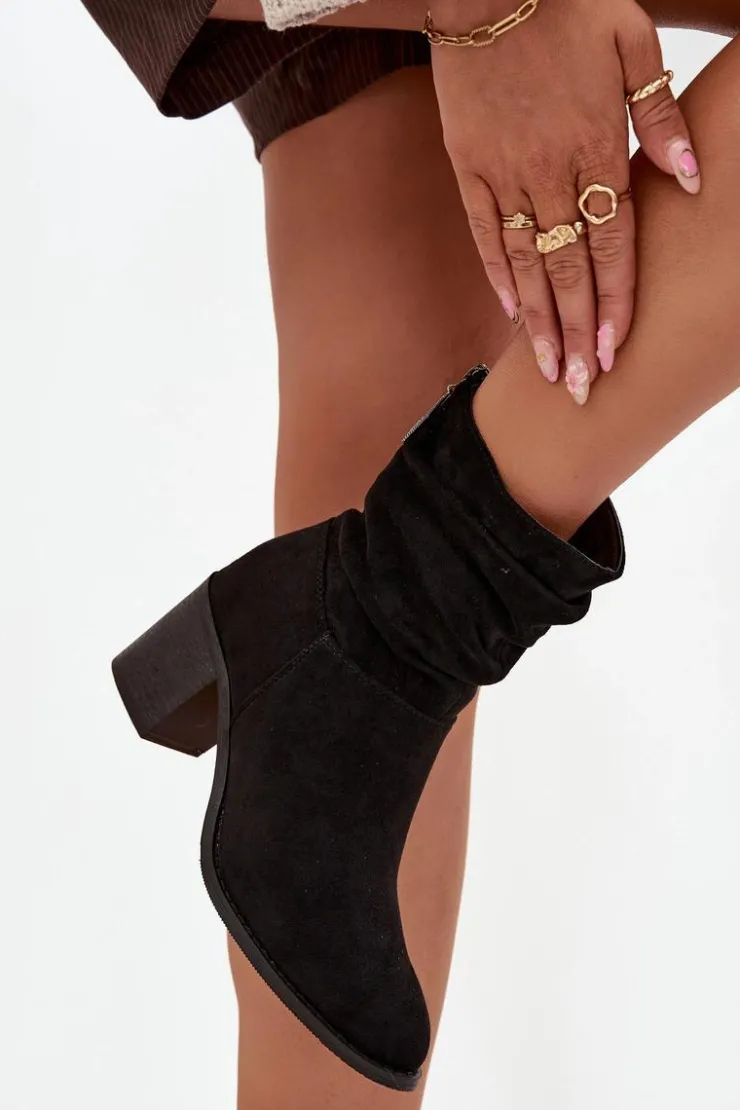 Best Damskie buty S.Barski Botki Damskie Z Marszczeniem Na Słupku S.Barski HY52-516 Czarne Czarny