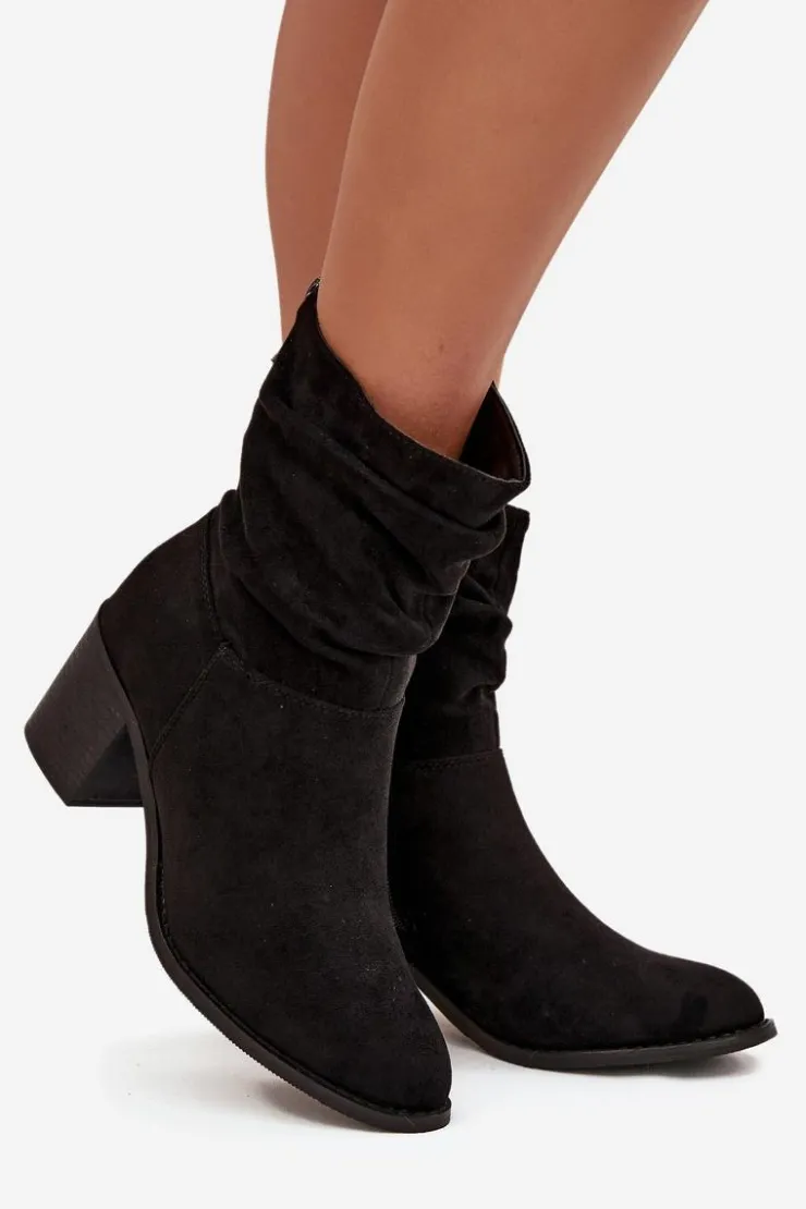 Best Damskie buty S.Barski Botki Damskie Z Marszczeniem Na Słupku S.Barski HY52-516 Czarne Czarny