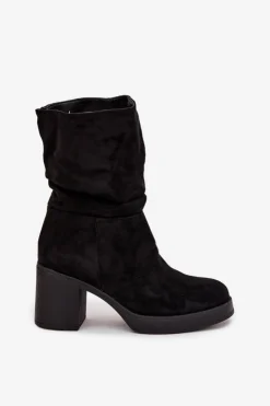 Discount Boto Botki Damskie Z Marszczeniem Na Słupku Ocieplane Czarne Amoria