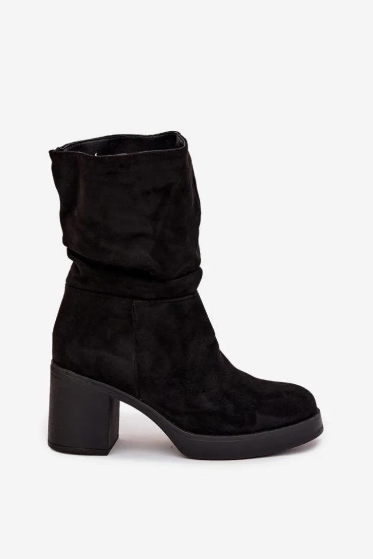 Discount Boto Botki Damskie Z Marszczeniem Na Słupku Ocieplane Czarne Amoria