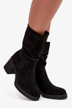 Discount Boto Botki Damskie Z Marszczeniem Na Słupku Ocieplane Czarne Amoria
