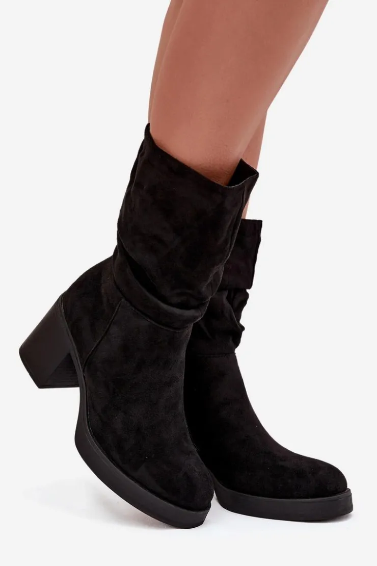 Discount Boto Botki Damskie Z Marszczeniem Na Słupku Ocieplane Czarne Amoria