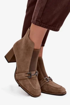 Artiker Botki Skórzane|Botki Na Słupku*Botki Damskie Z Naturalnego Zamszu Na Słupku 57C0221 Beżowe