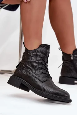 Artiker Botki Damskie Z Naturalnej Skóry Ocieplane 57C1006 Czarne Czarny