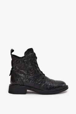 Artiker Botki Damskie Z Naturalnej Skóry Ocieplane 57C1006 Czarne Czarny