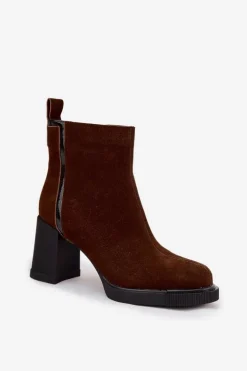 Damskie Buty damskie Vinceza Botki Damskie Z Naturalnego Zamszu Na Słupku Ocieplane Vinceza 91141 Brązowe