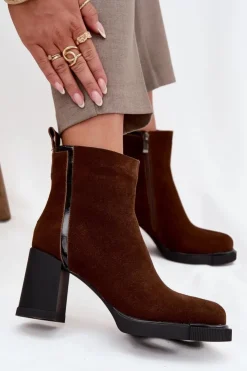 Damskie Buty damskie Vinceza Botki Damskie Z Naturalnego Zamszu Na Słupku Ocieplane Vinceza 91141 Brązowe