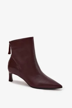 Damskie Damskie buty S.Barski Botki Damskie Z Naturalnej Skóry Na Obcasie D&A CR52-661 Bordowe