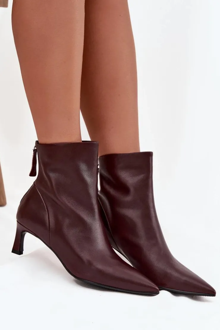 Damskie Damskie buty S.Barski Botki Damskie Z Naturalnej Skóry Na Obcasie D&A CR52-661 Bordowe